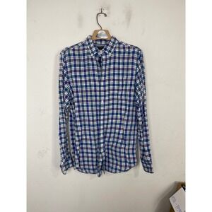 Banana Republic Mens Slim Fit Linen Cotton Plaid Button Down Shirt Blue Purple M